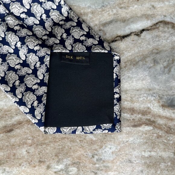 Sinsabang Pure Silk Tie Mens Motorcycles Blue White Made in Korea - Picture 2 of 7